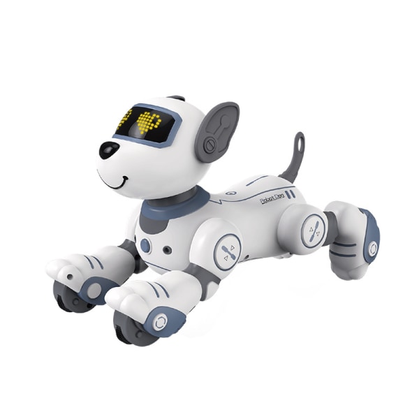 Fjärrkontrollrobothundleksak för barn, programmerbar robotvalp, smart interaktiv stuntrobothundleksak för barn 3-8 års present (VIT)