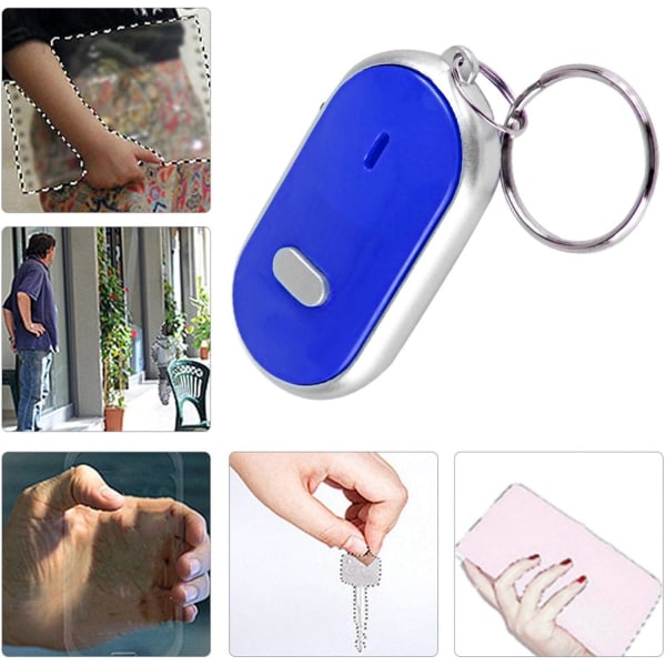 Key Finder (Blå), Stemmekontrol Anti-tabt enhed, Key Finder med fløjte, Key Fob Finder til kæledyr, nøgler, bagage