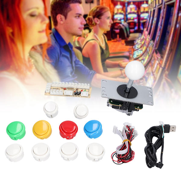 DIY Spelkonsol Kit Enkelt Elektropläterad Rocker LED-knappar Set för Arkadspelkonsol Enkelt Set Vit