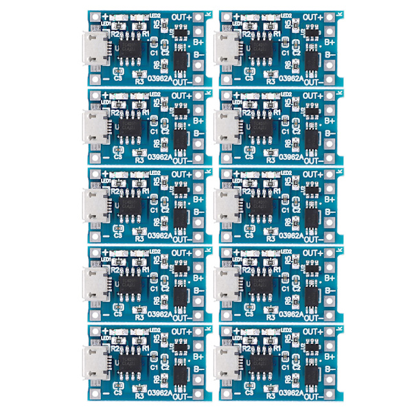10 kpl Micro USB 18650 Litium LiPo Akun Latausmoduuli 5V 1A Suojalevyllä