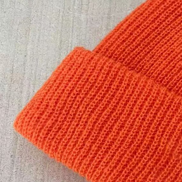 Vinterstickad ribbmössa P Mönster Elastisk Enfärgad Varm Akrylfiber Cool Cap för skolan Orange Fri storlek