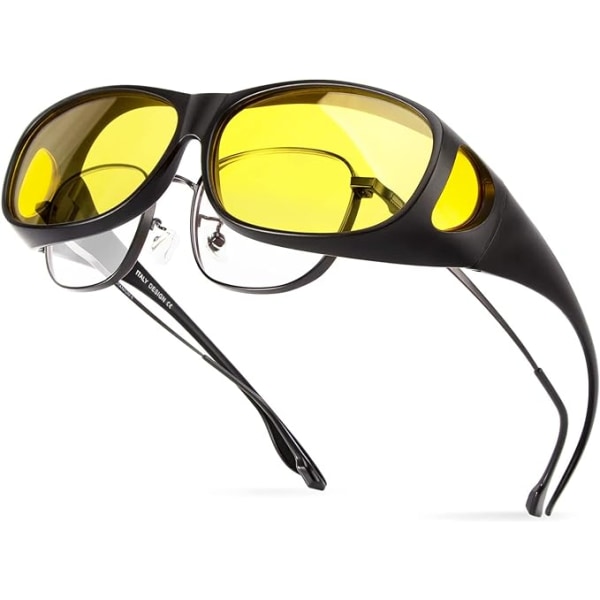 2 pakke, polariserede natbriller (natsynslinse), antirefleks UV 400 beskyttelse til mænd og kvinder, vikle polariserede briller til kørsel, fiskeri,