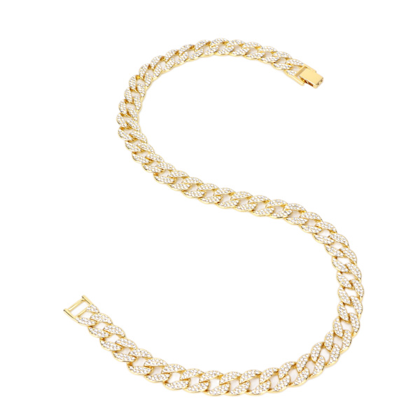 Cuban Link Kæde Halskæde i Legering med Diamantdetaljer - Elegant Guldhalskæde til Par og Kvinder