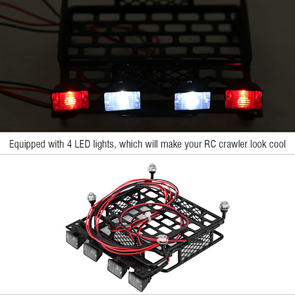 Takräcke för Bagage med LED-Ljus Kvadrat för SCX10 1/10 RC-Bil (2 Vita 2 Röda)