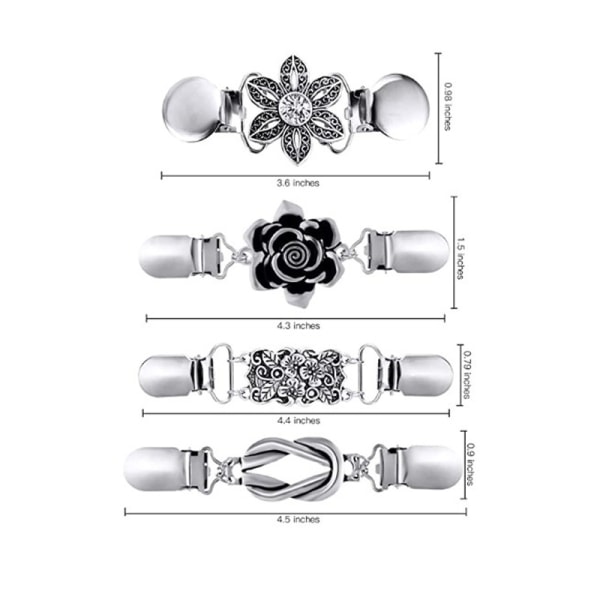 Set med 4 silvertröjaklämmor, pärlformade koftklämmor, eleganta pärlor, kofta kragklämmor
