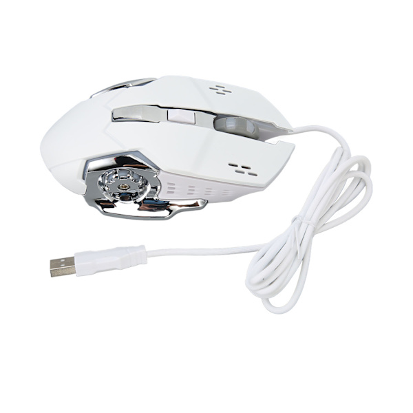 Trådbunden Spelmus med RGB-bakgrundsbelysning 4 Justerbara DPI Upp till 3600 Ergonomisk USB Optisk Datormus med 6 Knappar Vit Hörbar Mus