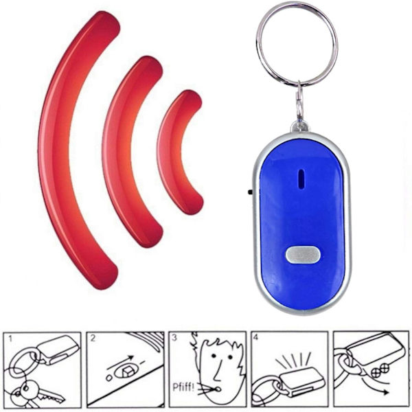 Key Finder (Blå), Stemmekontrol Anti-tabt enhed, Key Finder med fløjte, Key Fob Finder til kæledyr, nøgler, bagage