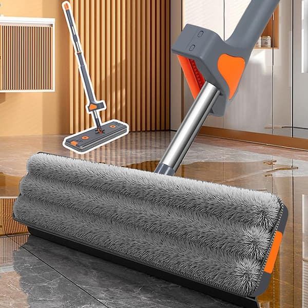 Universal flad gulvmoppe tør og våd mikrofibermoppe med selvudvrider til køkken Dark Grey 45cm