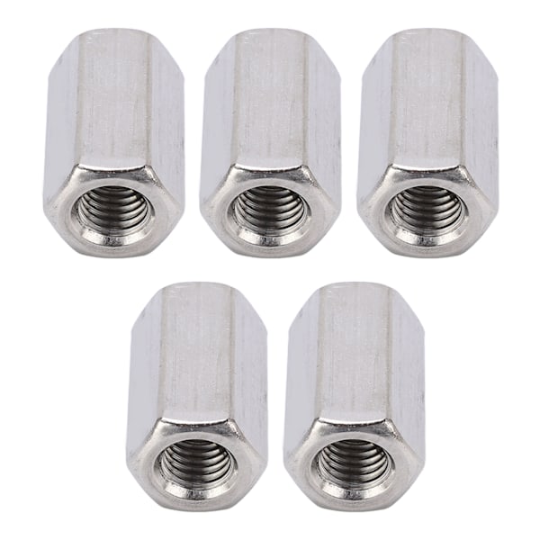 5-delt sett med M10 x 1,5 sekskantkoblingsmutter - 30 mm lengde rustfritt stålforbindelser for gjengede stenger