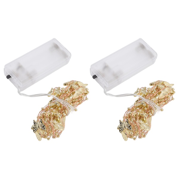 2 Set Hållbara Gyllene Fjärilsstränglampor med 20 LED-Pärlor - Säkra Batteridrivna Koppar-Sagostänglampor för Thanksgiving & Semesterfirande