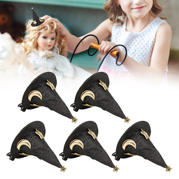 Sæt med 5 Mini Hexehat Hårklemmer - Søde Halloween, Jul & Nytår Hårnåle til Børns Ferietilbehør