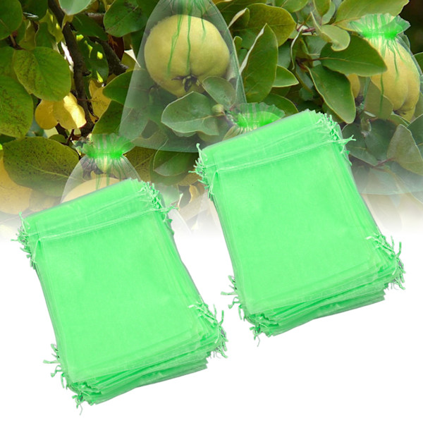 100 stk. Frugtbeskyttelsesnetpose Genanvendelig Have Mesh Barrierepose til Plante Blomst Frugttræer Grøn 10x15cm/3.9x5.9in