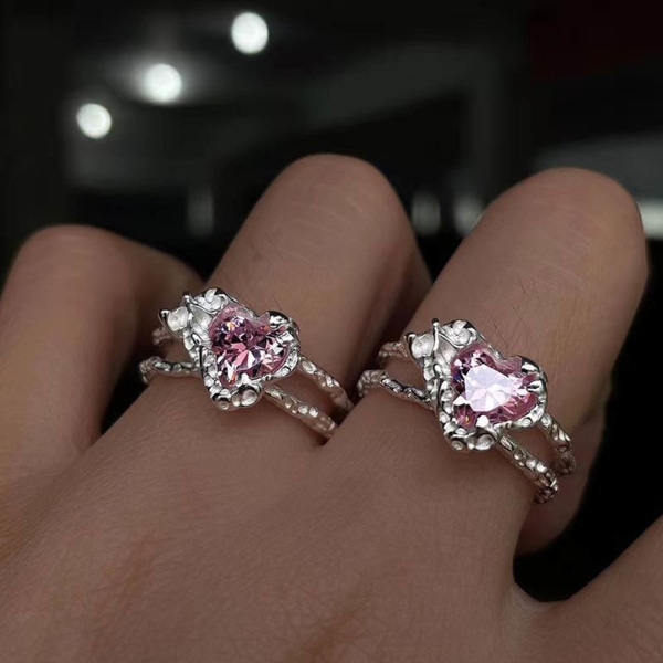Dubbellagerring för flickvän Kärlek Zirconia Dekoration Utsökt reptålig Kvinnor Öppen Ring Hjärta Ring Ring