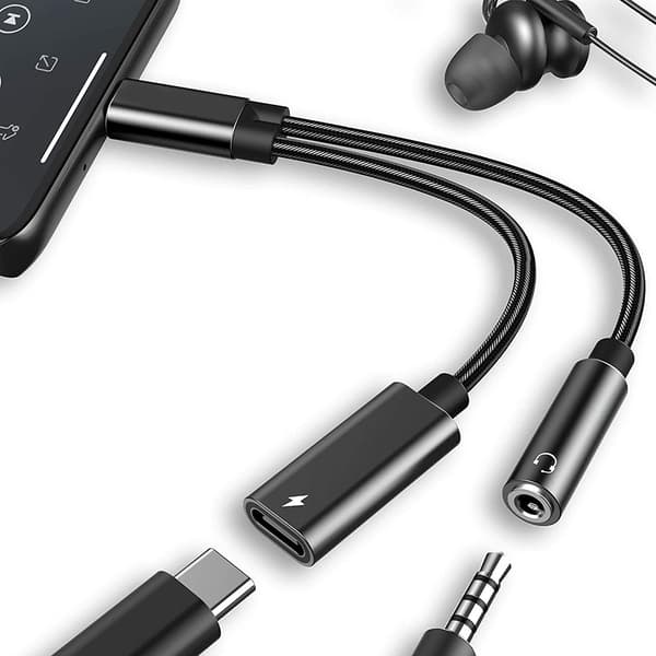 USB C til 3,5 mm hodetelefon- og laderadapter 2 i 1 lyd-dongle