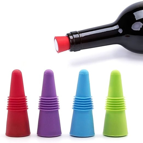 Silikonflaskepropp, vinpropp 8 stykker flerfarget gjenbrukbar flaskepropp med tråd for vin- og drikkeflaske