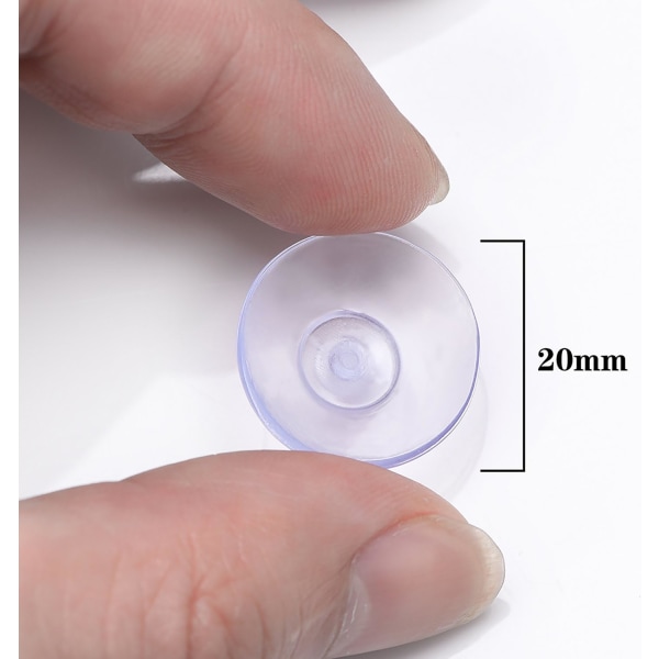 Sett med 20 små gjennomsiktige plastsugekopper, uten krok, 20 mm