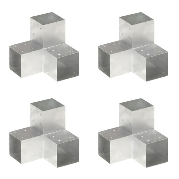 【bt02】vidaXL Post Brackets 4 pcs Y-shape Galvanized Metal 101x101 mm Silver Silver