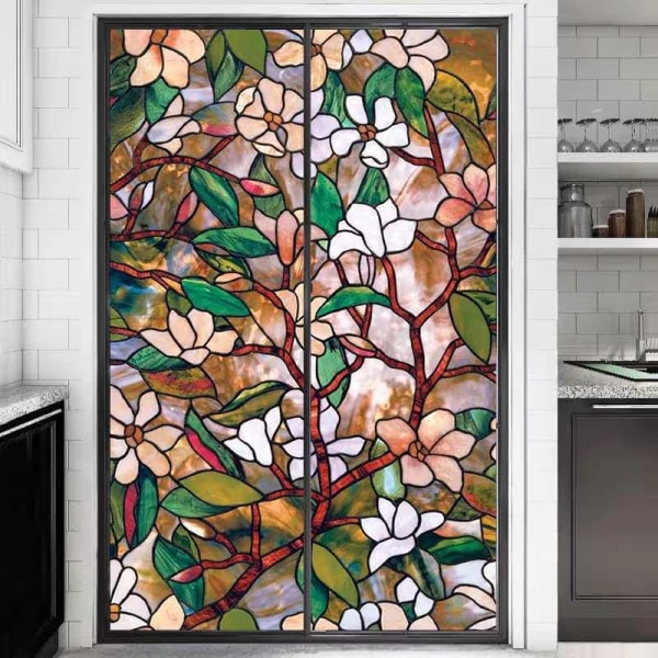 PVC Magnolia statisk glasdekal (45*200 cm), limfri fönsterfilm, avtagbara glasfönsterblommor, köksbadrum