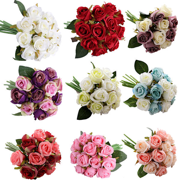 Kunstig Rosebuket Lys Farve Simuleret Buket Blomsterdekoration til Fest Bryllup
