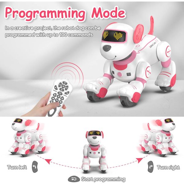 Fjernbetjening robothundelegetøj til børn, programmerbar robothvalp, smart interaktiv stuntrobothundelegetøj til børn 3-8 års gave (ROSA)