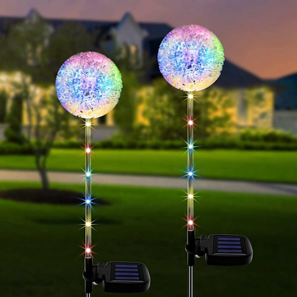 2 stk Solcelled Hagebelysning Utendørs 16 Fargerike LED Solcelled Hagebelysning Dekorativ for Patio Hage Landskap