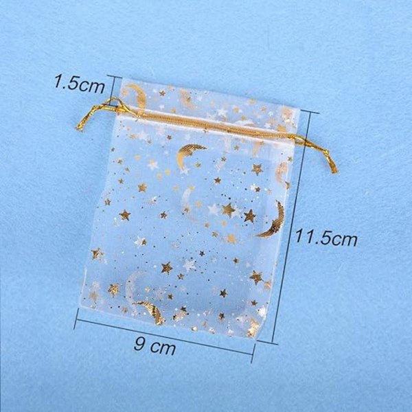 100 kpl organzapusseja (9 * 12 cm) Sokeripussi Korulaukkuja Karkkipusseja Star Moon Pattern kuumapainatus juhliin hääkaramelli Suklaa joulu syntymäpäivä