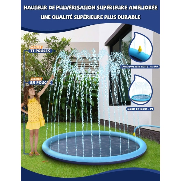 Vannstrålematte, 170 cm PVC vannspraymatte, sklisikker sprutpute, utendørs vannlek for barn i hagen, sommer