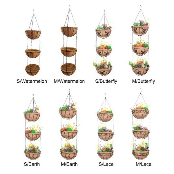 (Kan være lagdelt) Kokospalme tre-lags hængekurv flerlags blomsterkurv-tre-lags blonde hængende kurv 12 tommer emballagestørrelse 31*31*16cm