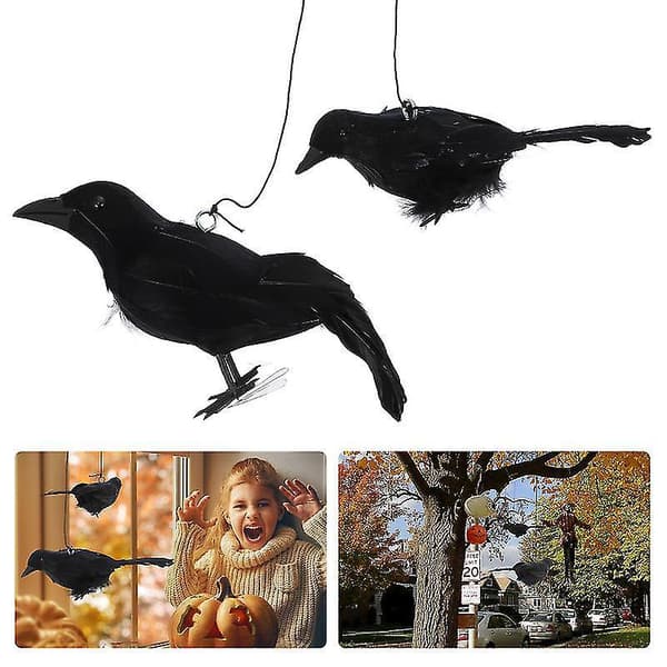 2 stk. Simuleringskråkeornament for Halloween-dekorasjoner