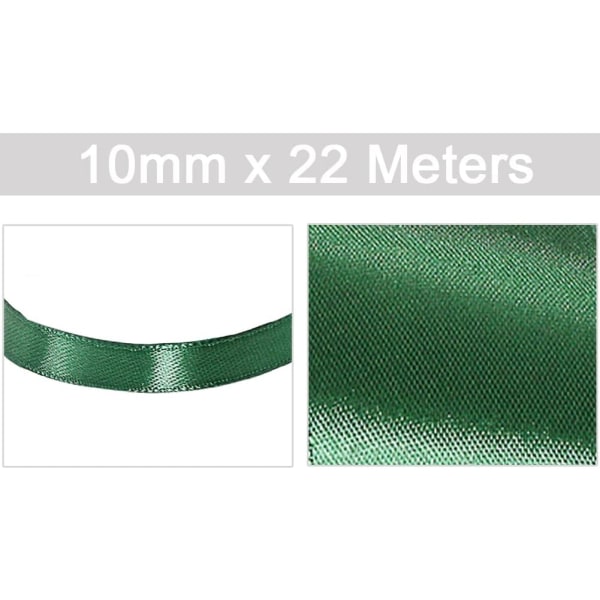 Mørkegrønt satengbånd 10 mm x 22 m, satengbånd for gaveinnpakning, søm, håndverk, ballong, brudebukett, bryllupsdekorasjon