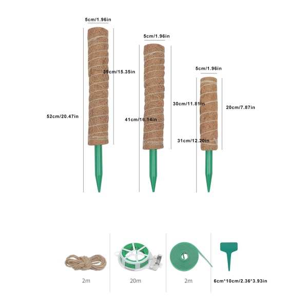 Tarvikekuva [50cm set A] Kookospalmutikut, vihreä retiisitangot, kasvien kiipeilypilarit, sammaltauvat