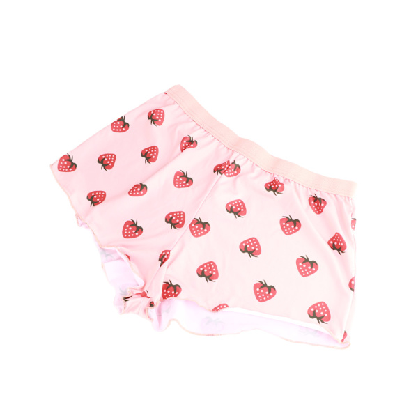 Rosa Jordbærtrykte Blonderstropper Todelt Loungewear Søt Pyjamas