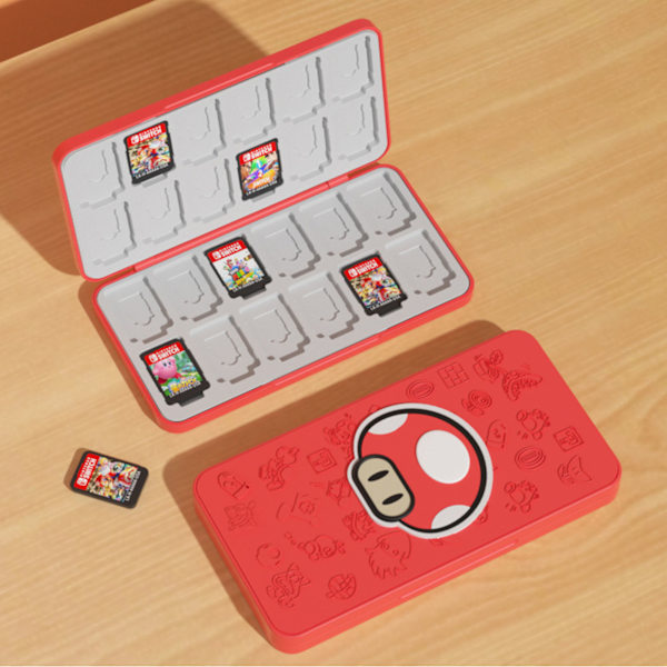 Spillkortveske med 24 spor, 3D-preget, magnetisk, bærbar, ekstra stor, for Switch Mushroom Head