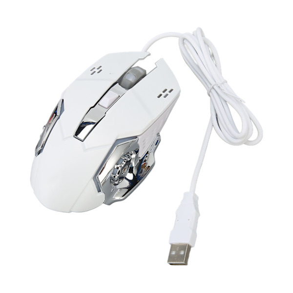 Trådbunden Spelmus med RGB-bakgrundsbelysning 4 Justerbara DPI Upp till 3600 Ergonomisk USB Optisk Datormus med 6 Knappar Vit Hörbar Mus