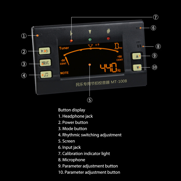 MT 100B 3 In1 Metronomi Viritin Musta Viritin Tone Generator Musta Elektroninen Digitaalinen LED Viritin Guzheng Guqin Erhu Pipa- W