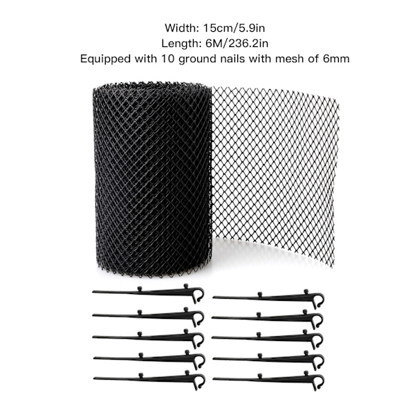 Rennerensete for takrenner, Takrenne-nett, Hage-nett - Bredde 15 cm, Lengde 6 m, Utstyrt med 10 jordstikker, Maskestørrelse 6 mm