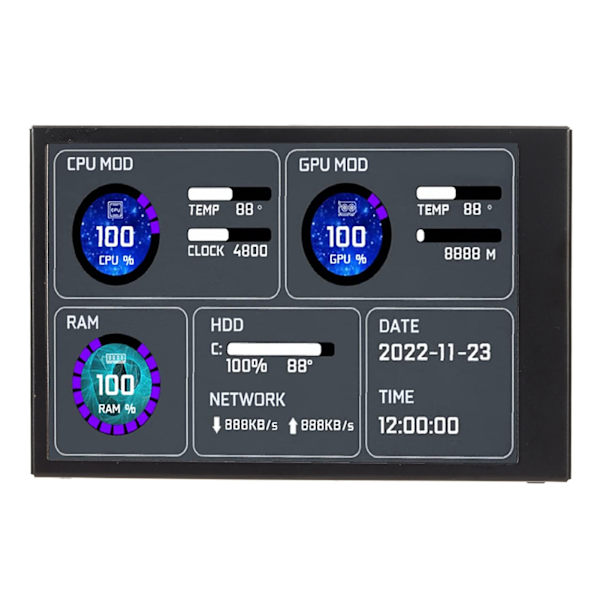 3,5 tums IPS-dator temperaturmonitor Dubbla USB C anpassningsbar layout PC CPU-datamonitor för stationära chassin