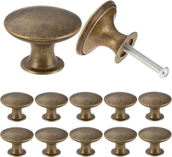 [02]12-pack vintage chic antique brass knobs for kitchen cabinet door round 30mm