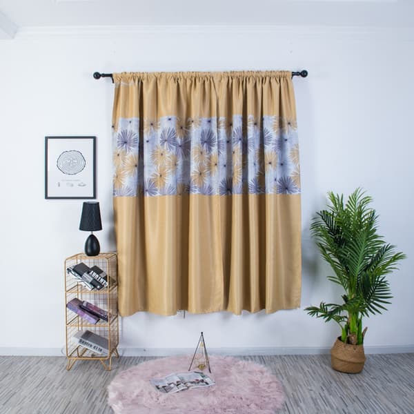 Chrysanthemum Mønster Polyester Gardiner til Stue og Soveværelse Gul