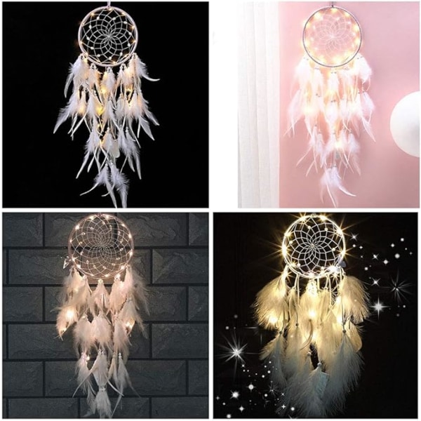 (lila) Fjäderdrömfångare, handgjorda Light Up Dreamcatcher Mobiler Drömfångare Retro romantisk inredning för flickor Dekorativ husbil sovrumsvägg