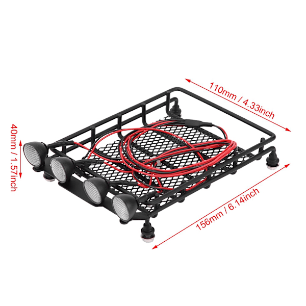 Takräcke Bagagehållare med LED-lampor Runda för Axial SCX10 1/10 RC-bil (2 Vita 2 Röda)