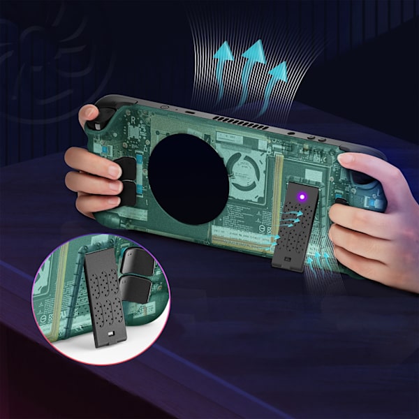 Bakplatta för Steam Deck med värmeavledning, DIY-utbyteshölje, extern halvledarkyla för Steam Deck, cyan transparent fodral