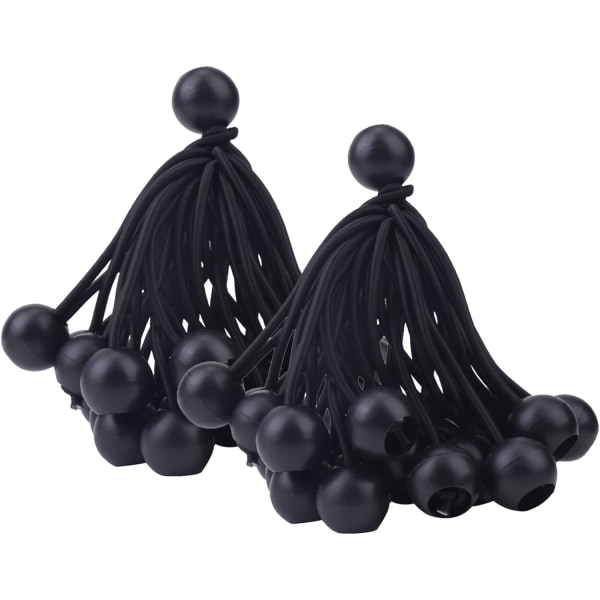 50 stk. Elastiske bold-bungee-snore (sort), presenningsstrammer til lysthus, camping, teltsnore, gardinforlængersele, 10 cm