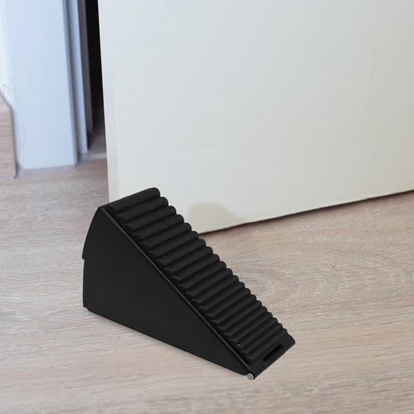 2 stk - Dørstop Gummi kilebase til skabsstop holder buffer Rustfrit stål sort 13*7.5*4.5 cm_yu