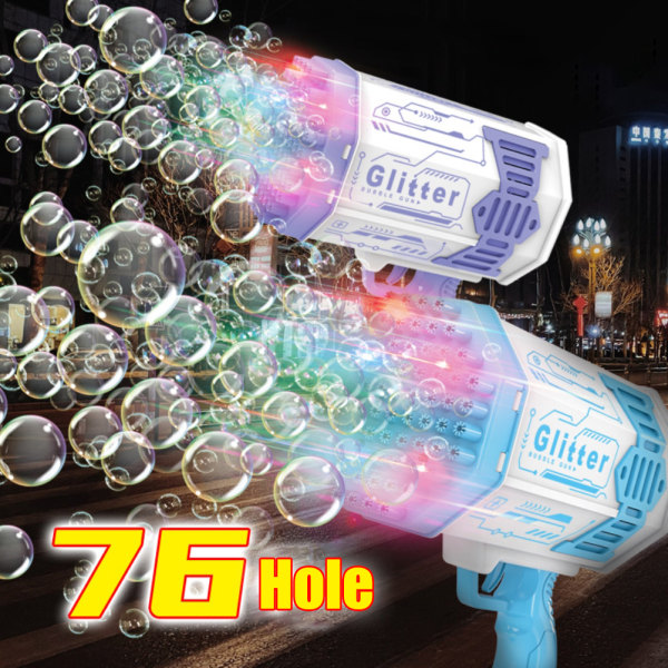 Bobleblåser 79 hull elektrisk bobleskyteleke med LED-lys Automatisk boblemaskinfest favoriserer utendørsleketøy Bursdagsgave til barn