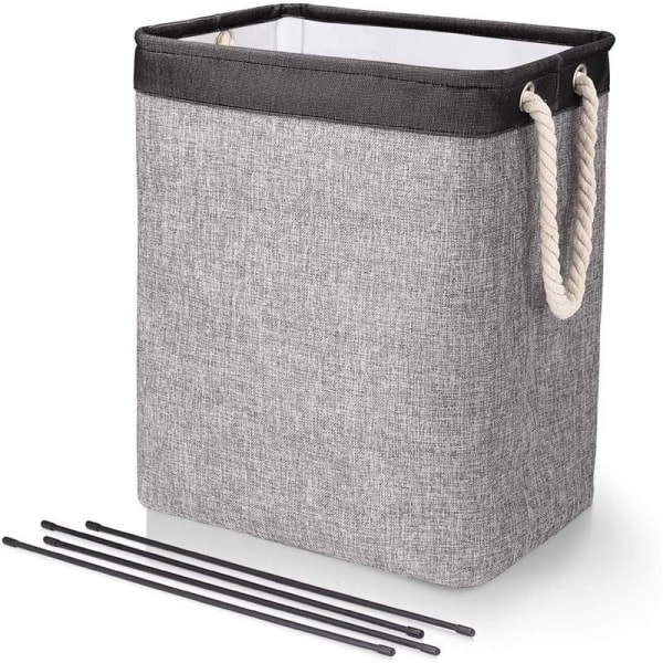 Stor Vasketøjskurv 50 x 41 x 31 cm, Foldsbar Vasketøjstaske med Tovgreb Opbevaringsbeholder Velegnet til Soveværelse Vaskeri Badeværelse Sort+Grå