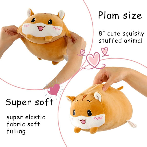 8 tum söt gul hamster plyschdjur fylld djur cylindrisk kropp kudde, super mjuk tecknad kramdjur gåvor för sängkläder, barn sovande kawaii kudde