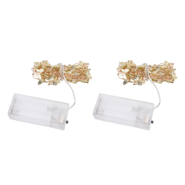 2 Set Hållbara Gyllene Fjärilsstränglampor med 20 LED-Pärlor - Säkra Batteridrivna Koppar-Sagostänglampor för Thanksgiving & Semesterfirande