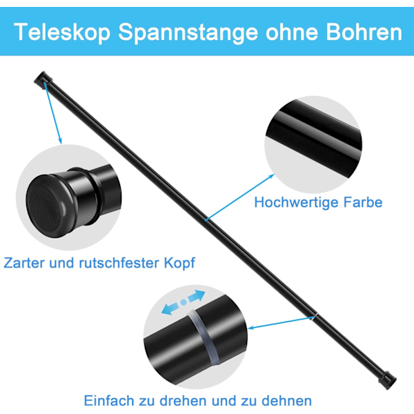 Gardinstång Utdragbar gardin Ingen borrning krävs Tjock duschgardinstång svart (110-165 cm φ32 mm)