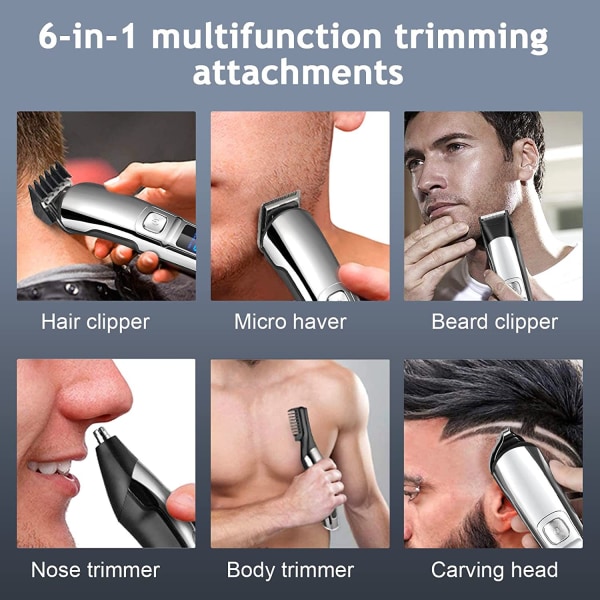 Miesten partaleikkuri, vedenpitävä sähköinen nenähiusleikkuri viiksileikkuri vartalon parranajokoneen hoitosarja, johdoton hiustenleikkuukone miesten partaveitsi,